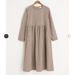 Button Check Babydoll Dress, Brown ~ Olive Clothing